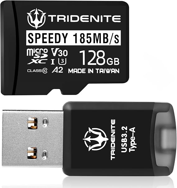 185MB/s SPEEDY MicroSD 128GB + DDR200 Card Reader, USB 3.2 Type-A for MicroSD, Compact OTG External Memory Card Reader Adapter TCRS-M32A128
