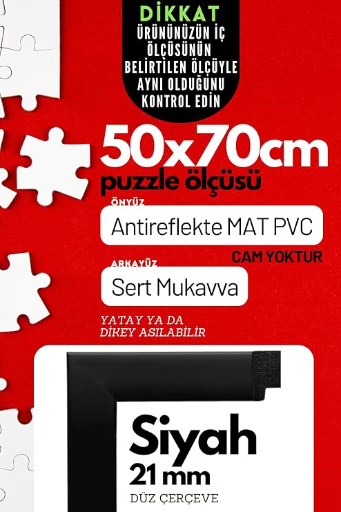 21lik Puzzle Poster Resim Çerçevesi PVCli Postersiz Resimsiz Çerçeve (Siyah, 50x70)