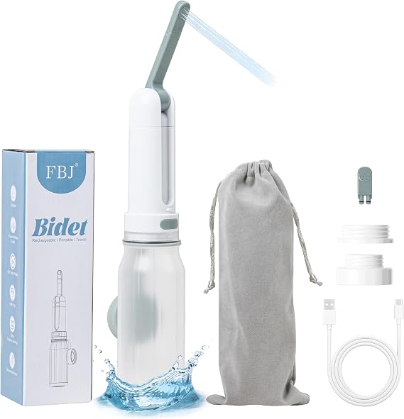 FBJ Portable Bidet,Rechargeable Bidet for Travel,Electric Peri Bottle High Pressure Handheld Sprayer with 3 Spray Modes,IPX7 Waterproof Travel Bidet for Women,Men,Postpartum,Personal Hygiene