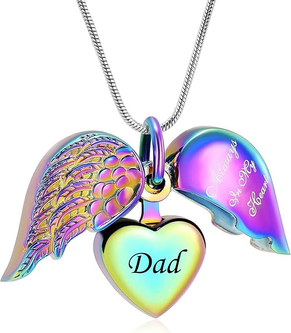 zeqingjw Cremation Heart Urn Necklace Ashes Jewelry for Women Keepsake Memorial Necklace Angel Wing Urn Necklaces for Ashes for Loved Ones