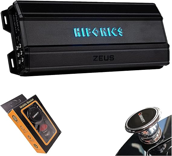 Hifonics ZTH-1625.5D Zeus Theta Compact Five Channel Car Audio Amplifier (Silver) Class D Amp, 1600-Watt Built-in Bass Control, Bridgeable, Bass Remote Included with Gravity Phone Holder Bundle