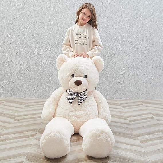Peluş 120 cm Papyonlu Sevimli Ayı - Sevgiliye Özel Hediye Ekru