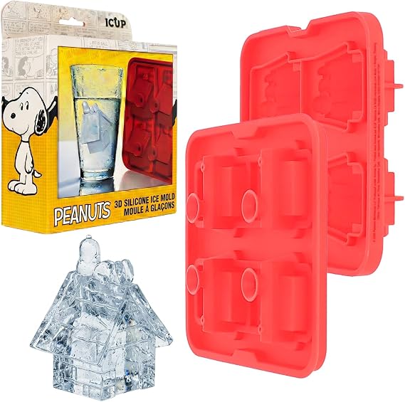 ICUP Peanuts Snoopy Doghouse Silicone Ice Trays for Freezer, Fan Gift | Officially licensed Peanuts silicone ice trays for freezer with 3D Snoopy on doghouse fun kitchen gift for fans & adults