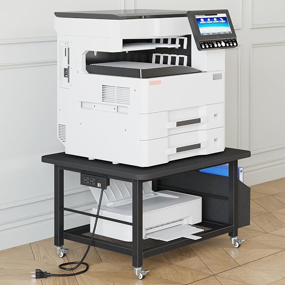 YAOHUOO 23.6" Large Printer Stand with Power Outlet,3D Printer Table,Black
