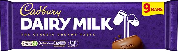Cadbury Dairy Milk Chocolate Bars, Classic Creamy Taste, 27.2 g (1 Pack of 9 Bars)
