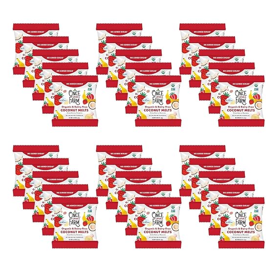Once Upon a Farm Organic Coconut Melts, Strawberry, 30 Ct, Dairy Free | Once Upon A Farm Organic Coconut Melts with Probiotics, Strawberry Banana, Dairy Free, Non GMO, .25 oz, 30ct