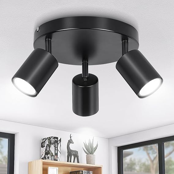 Ketom Ceiling Light Rotatable, 3 Way Black GU10 Spotlight Ceiling Lights