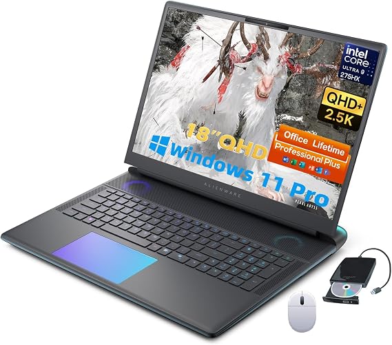 Alienware 18 Area-51 Gaming Laptop - Intel Ultra 9 275HX, GeForce RTX 5080 16GB GDDR7, 18" QHD+ 3000Hz, Wi-Fi 7, Ai NPU, Quad Fan Cooling, AlienFX RGB, Office Lifetime (64GB DDR5, 8TB SSD)
