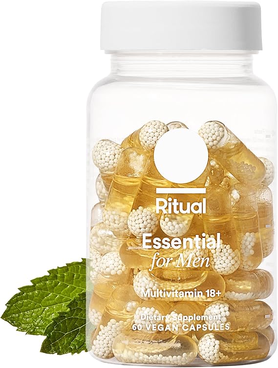 Ritual Men's 18+ Multivitamin - 60 Capsules - 30 Servings | Key Essential Vitamins and Minerals to Support Energy, Muscle, Heart, Brain Health* - Zinc, D3, B12, A, K2 - Vegan - Mint