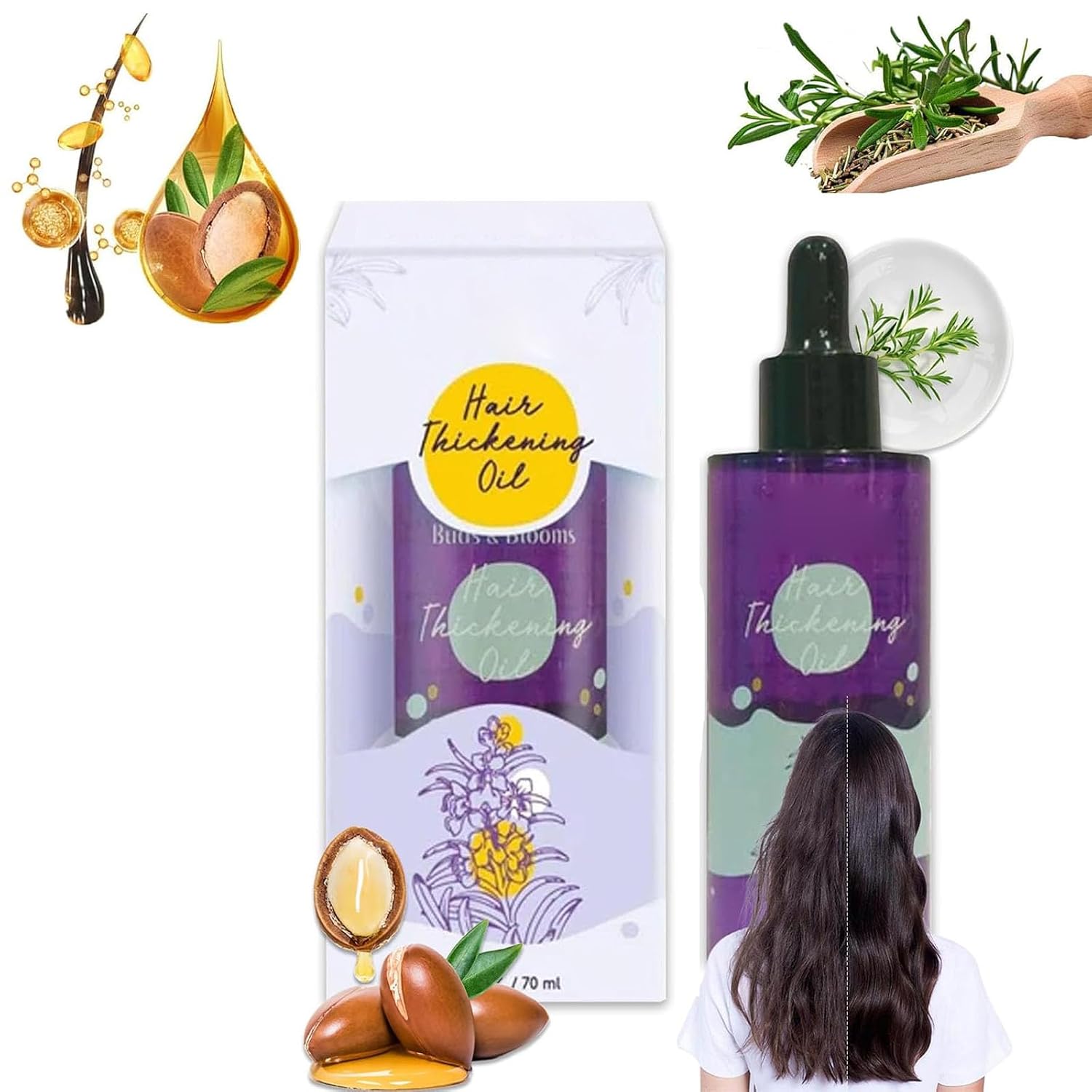 70ml Buds And Blooms Hair Thickening Oil, Natural Hair Growth Oil, Hair Growth Serum, Anti Hair Loss, Moisturizing & Strengthening Silky Hair Oil for Damaged Dry Hair 1pcs
