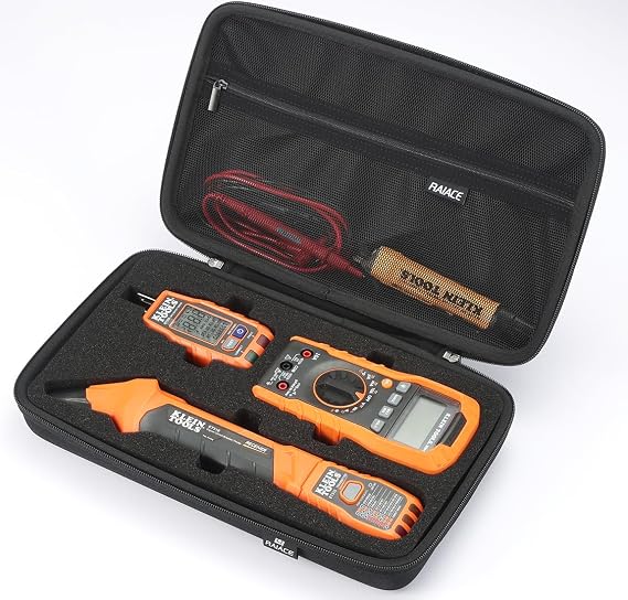 RAIACE Hard Travel Storage Case Compatible with Klein Tools ET310 AC Circuit Breaker, Finder & 80041 Outlet Repair Tool Kit & RT250 GFCI Receptacle Tester. Home Tester Kit Bag. (case only) - Black
