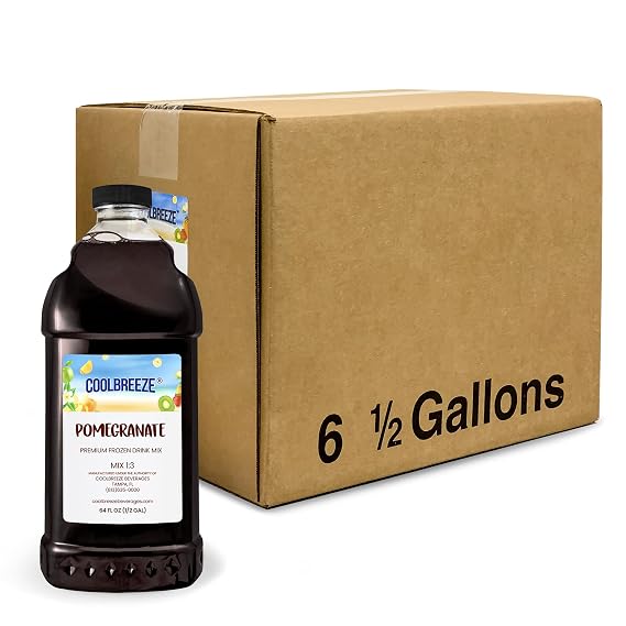 Coolbreeze Beverages Ready to Use, Shelf Stable Premium Frozen Slush Drink Mix - Pomegranate - One Case (Six 1/2 Gal Bottles)