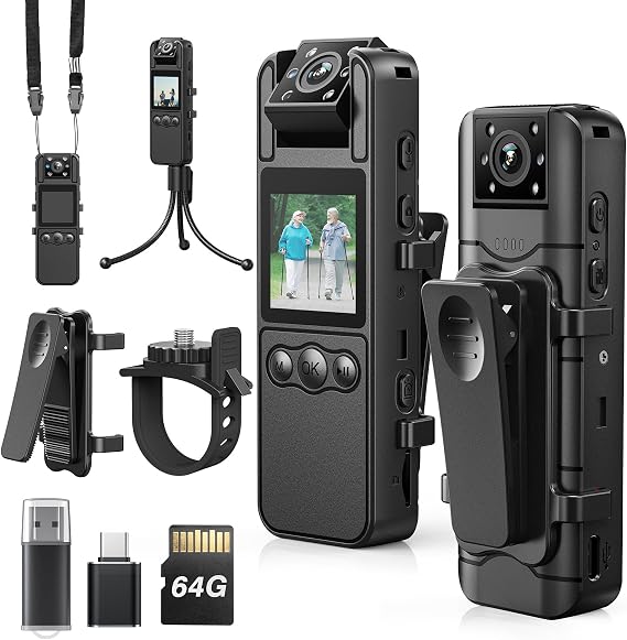 Z11 2K Body Worn Camera - 64GB Camera, 1700mAh Battery, 7 Hrs Video, 180 Rotatable Lens for Cycling, Delivering Goods, and Law Enforcement