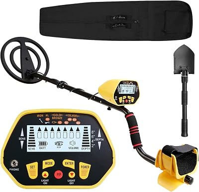 Canway Metal Detector High Accuracy Adjustable Waterproof Metal Finder, LCD Display with Light, Carrying Bag and Shovel Included, 7 Target Categories, Depth Indication, Audio Prompt, with PP Function
