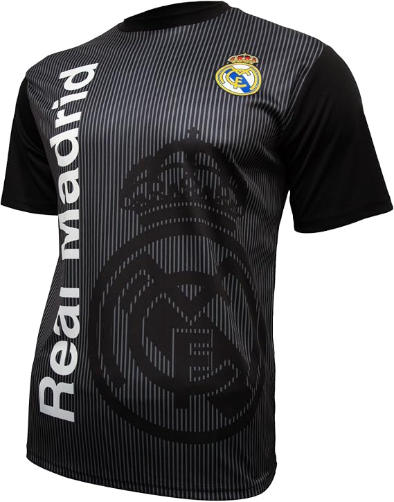Icon Sports Men Compatible with Real Madrid Sublimation Logo Poly Soccer T-Shirt - Inspired Black