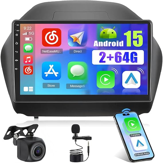 2GB+64GB Android 15 Car Stereo for Hyundai Tucson IX35 2010-2015 Wireless Carplay Android Auto,10.1 Inch Touch Screen Car Radio Bluetooth GPS Naivigation WiFi Backup Camera
