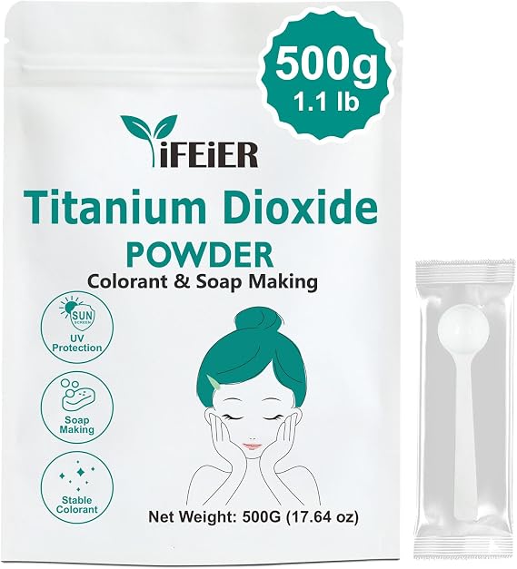 iFEiER Titanium Dioxide Powder 500g(1.1 lb) | Non-Nano Pure Titanium Dioxide for Soap Making, TiO2 Sunscreen and Lotion | Colorant Pigment for Paints, Decorations, Ceramics and Crafts