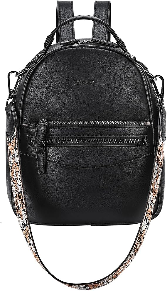RAVUO Mini Backpack for Women, Small Leather Backpack Purse Fashion Handbag Convertible Ladies Trendy Shoulder Bag for Work,Travel,Black