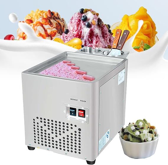 Ice Cream Roll Machine, Stainless Steel Stir-Fried Ice Cream Roll Maker, Stir-Fried Ice Cream Pan, Yogurt Cream Machine for Bars Cafe Shops
