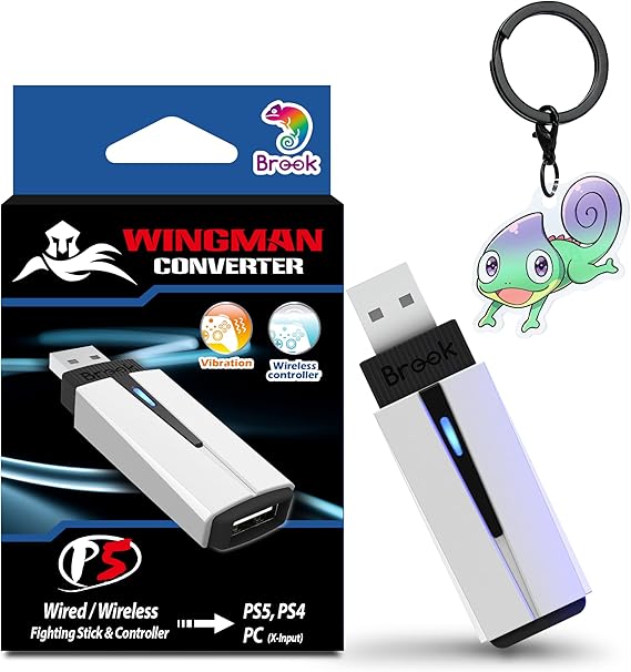 Brook Wingman P5 Controller Adapter für PS5 PS4 und PC kabelloser und kabelgebundener Gaming Converter mit Turbo Makro Tastenbelegung Vibration und 6-Achsen-Unterstützung(Exklusive Version)