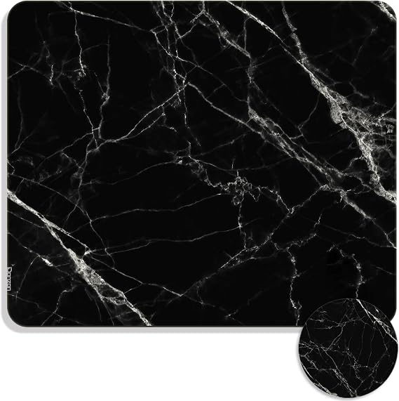 Square Mouse Pad with Coaster, Soft Cute Computer Mouse Mat with Non-Slip Rubber Base, Easy to Slide, Splash Resistant Surface, Personalized Design, Portable, Black White Marble