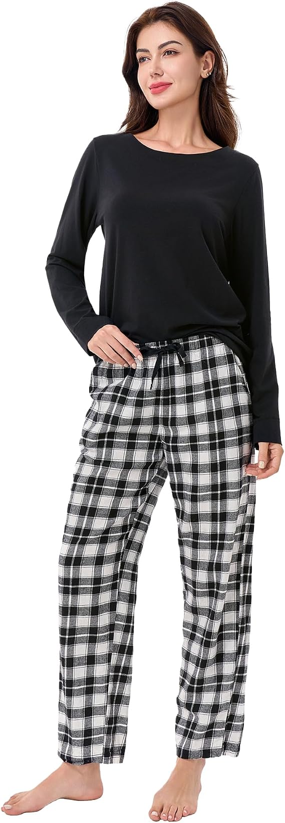 DAVID ARCHY 100% Cotton Pajamas Sets for Women Soft Flannel Lounge Sets for Women Long Sleeve Pjs Loungewear Sleepwear Comfy