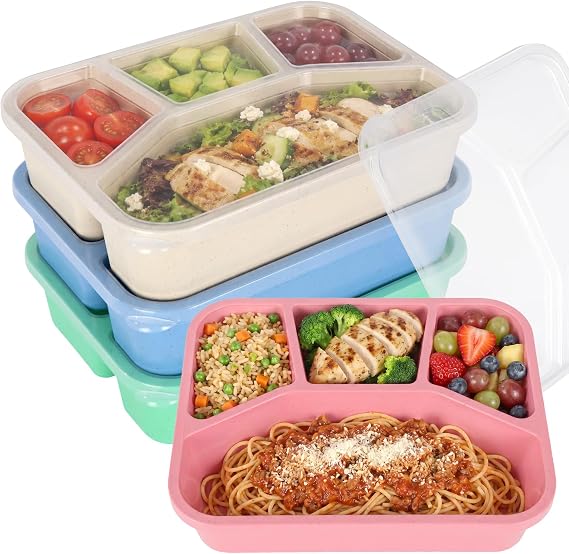4 Pack Snack Box, 4 Compartments Stackable Bento Lunch Box