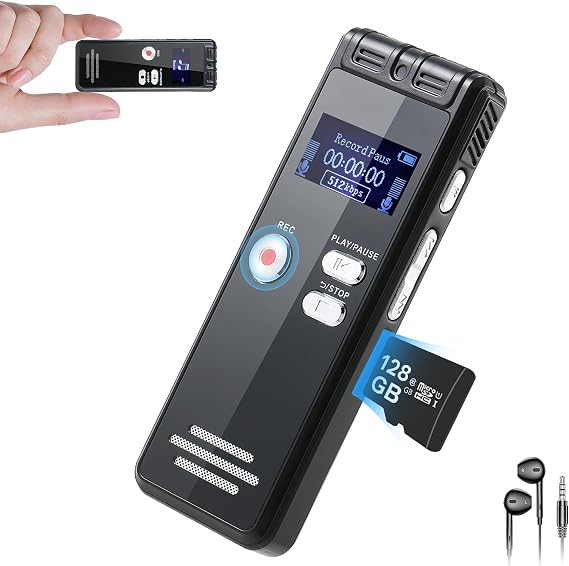128GB Digital Voice Recorder - 3072kbps Dictaphone Digital Voice Activated Recorder, 9600hours One-Touch Recording with playback, Recording Device for Lecture & Interview, Meeting, Class