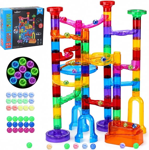 EagleStone Clear Marble Run with 15 Glowing Marbles for Kids