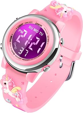 cofuo Girls Digital Watch Age 3-12 for Gifts, 3D Cartoon Waterproof Sports Outdoor LED Electrical Watches with Luminous Alarm Stopwatch Toddler Wristwatch