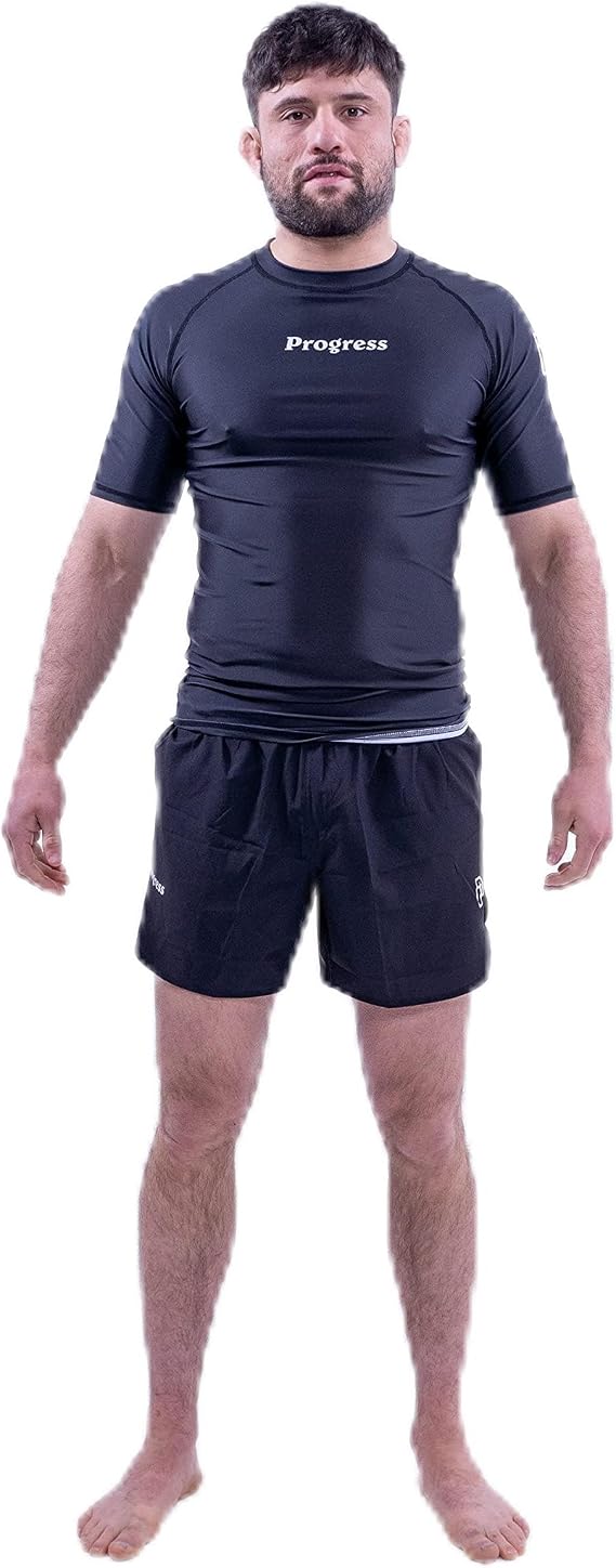 Progress Jiu Jitsu Academy Short SleeveRashguard | Flexible and Durable BJJ Rash Guard | Moisture-Wicking Compression Tops for Men and Women | 80% Polyester/20% Spandex
