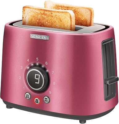 Sencor STS6054RD Premium Metallic 2-slot High Lift Toaster with Digital Button and Toaster Rack, Red