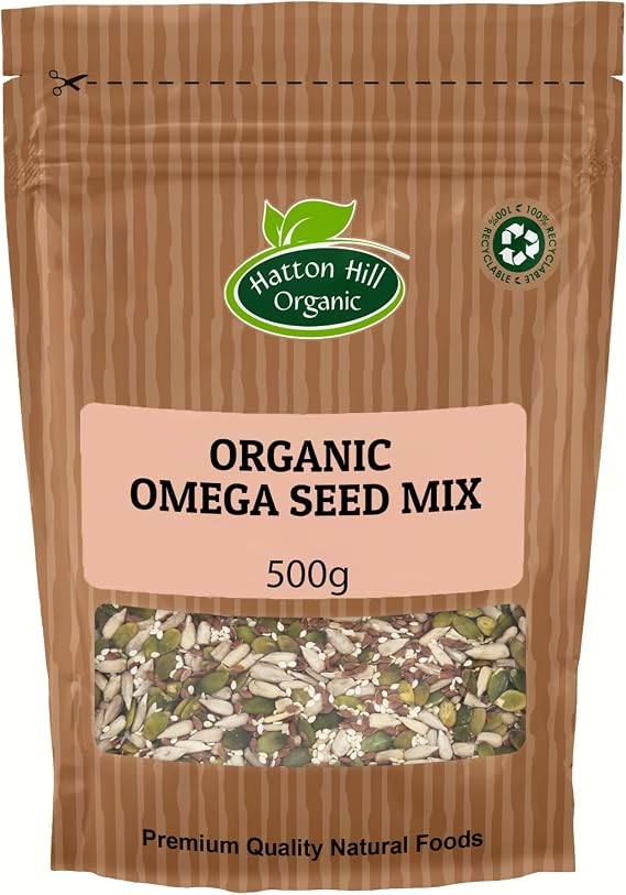Organic Omega Seed Mix 500g by Hatton Hill | 4 Seeds Mix with Pumpkin, Sunflower, Sesame and Flax, Whole Raw Seeds Blend, Non-GMO, Vegan