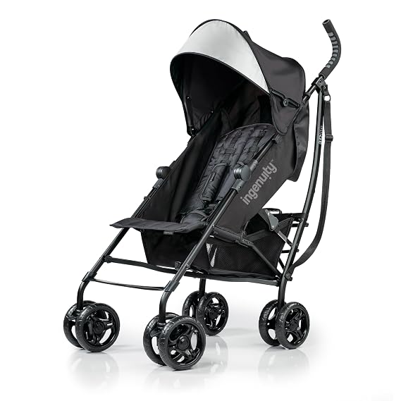 3Dlite Convenience Stroller,Jet BlackLightweight Stroller with Aluminum Frame,Large Seat Area, 4 Position Recline, Extra Large Storage Basket Infant Stroller for Travel&More