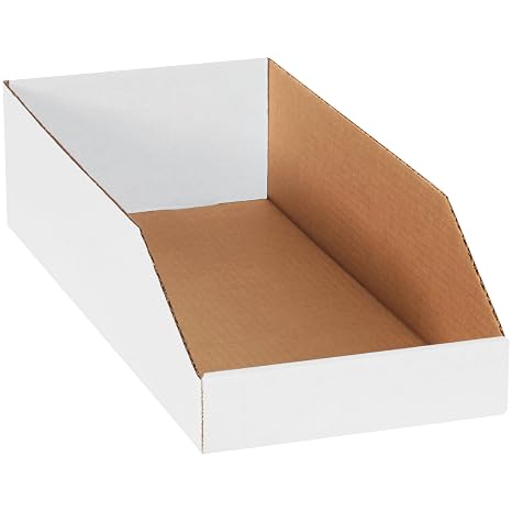 Open Top Bin Boxes, 8" x 18" x 4 1/2", White, 50/Bundle   