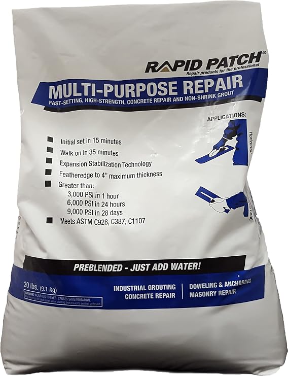 Rapid Patch Multi-Purpose Repair - High Strength Mix for Mortar, Concrete, Stucco, Patching, and Repair, Exterior, High Strength (20 Pounds)