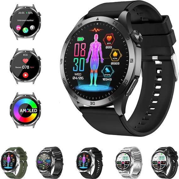 BEYERSWERK Alpha Pro Smartwatch 1.43 Inch AMOLED Fitness Health Watch ECG/BMI 24h Heart Rate/Blood Pressure/SPO2 Sleep/Apnea Monitoring Bluetooth Calls SOS Emergency Call iOS & Android