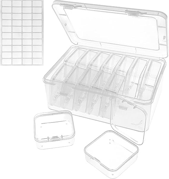 Guyuyii 15 Clear Plastic Bead Storage Containers with Hinged Lids & Labels