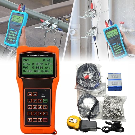 Handheld Ultrasonic Flow Meter TUF-2000H with TM1 Sensor for DN 50-700mm Pipe Digital Pipe Liquid Flowmeter for Seawater Alcohol Industrial Sewage River Water