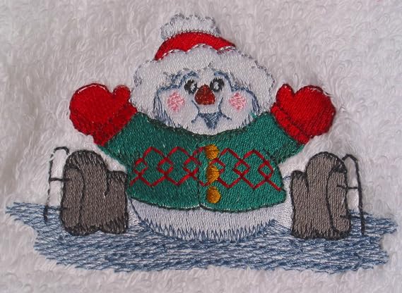 Bath Towel Set with Embroidered Ice Skating Snowman