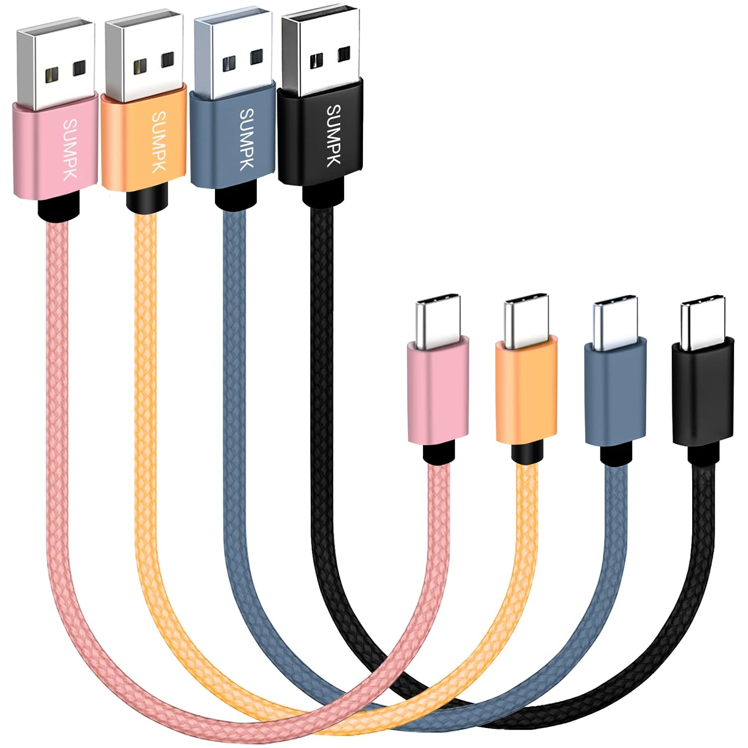 USB C Cable Short (20 cm Pack of 4) Short Type C Cable Nylon Braided USB Type C Fast Charging Cable Compatible with Samsung Galaxy S10 S9 A50 A70 A20e A21s M30 Pixel 3 LG V30