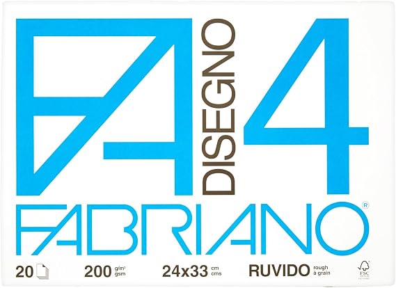 Fabriano F4 05000597 Drawing Album, Format 24 x 33 cm, Rough Sheets, Weight 200 g/m2, 20 Sheets