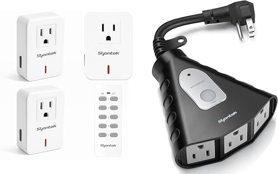 Syantek Remote Control Outlet Wireless Light Switch for Household Appliances (3 Outlets + 1 Remotes)/Outdoor WiFi Outlet, Smart Outdoor Plug with 3 Ground Outlets, Compatible with Amazon Alexa, Google