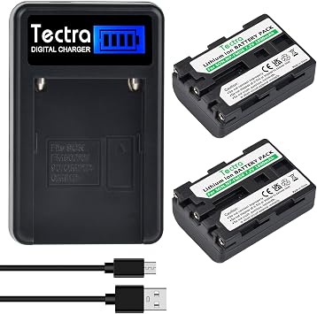 Tectra 2Pack NP-FM50 Battery + Smart LCD Charger for Sony NP-FM30 NP-FM51 NP-QM50 NP-QM51 NP-FM55H Battery and Sony M Type NP-FM50 Equivalent Camcorder/Digital Camera