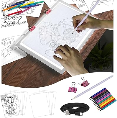 LooEooDoo A4 Rechargeable Light Pad Kit, Portable Light up Box Ultra-Thin Battery Powered Bright Arts and Crafts Writing Board for Weeding Vinyl, Diamond Art, Sketching, Tracing and AnimationSilver