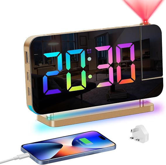 Projection Clock Alarm Clocks Bedside Mains Powered