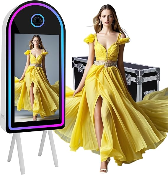 Mirror Photo Booth Selfie LED Frame Portable Touch Screen Magic Mirror Machine for Wedding Party Events, Flight Case