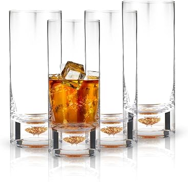 Luxurious Highball Glasses - Elegant Cocktail Glasses & Tom Collins Glasses with Gold Flake Design, 8.5oz (Set of 4)