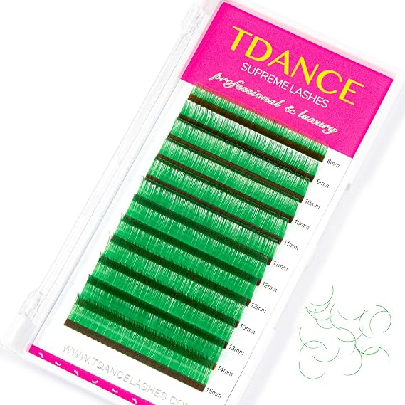 TDANCE Colorful Lashes Extension Mixed Length Tray Colored Eyelash Extensions Professional Salon Use(Green-0.07-D,8-15 mm)