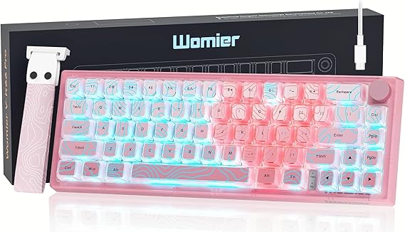 Womier 60% Percent Keyboard Pink Mechanical QMK/VIA Gaming Keyboard | Creamy Keyboard Topographic, Hot Swappable Gasket Mount RGB Wired Key board & Translucent Keycaps (VK66 PRO)